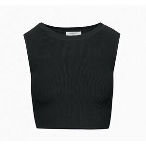 $58 Aritzia Babaton Sculpt Knit Womens Black Ribbed Cropped Sleeveless Tank - XS